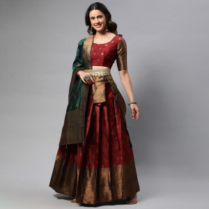 Woven Design Semi-Stitched Lehenga & Unstitched Blouse With Dupatta