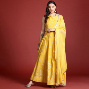 Printed Ready to Wear Halter Neck Smocked Lehenga & Blouse With Dupatta