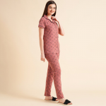 Peach-Coloured & White Floral Printed Pure Cotton Night Suits